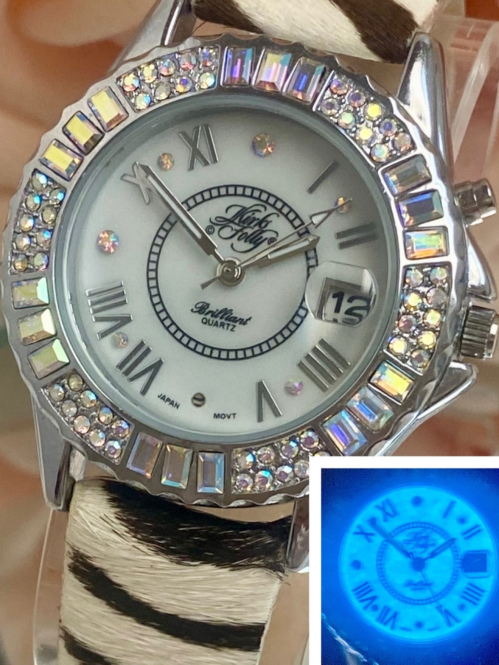 Kirk’s Folly Aurora Borealis Crystal Bezel “Brilliant” Watch with Backlight